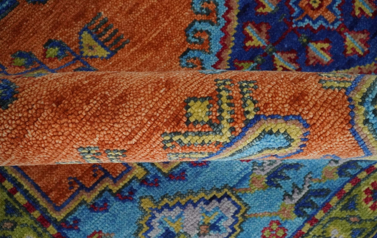 Hand Knotted Rust And Blue Traditional Multi Size Antique Wool Area Rug