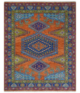 Hand Knotted Rust And Blue Traditional Multi Size Antique Wool Area Rug