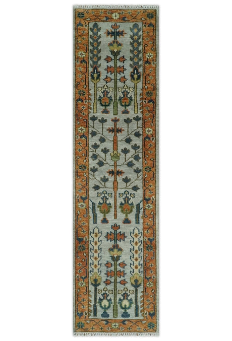 Hand Knotted Rust and Blue Traditional Turkish Tree of Life Multi Size Wool Rug