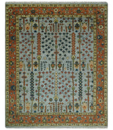 Hand Knotted Rust and Blue Traditional Turkish Tree of Life Multi Size Wool Rug