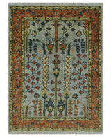 Hand Knotted Rust and Blue Traditional Turkish Tree of Life Multi Size Wool Rug