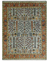 Hand Knotted Rust and Blue Traditional Turkish Tree of Life Multi Size Wool Rug