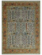 Hand Knotted Rust and Blue Traditional Turkish Tree of Life Multi Size Wool Rug