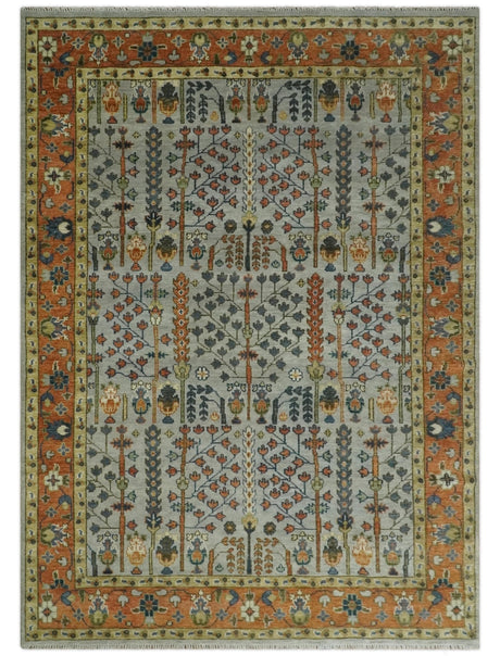Hand Knotted Rust and Blue Traditional Turkish Tree of Life Multi Size Wool Rug