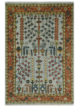 Hand Knotted Rust and Blue Traditional Turkish Tree of Life Multi Size Wool Rug