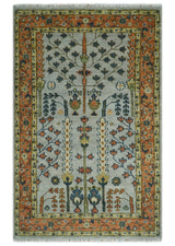 Hand Knotted Rust and Blue Traditional Turkish Tree of Life Multi Size Wool Rug