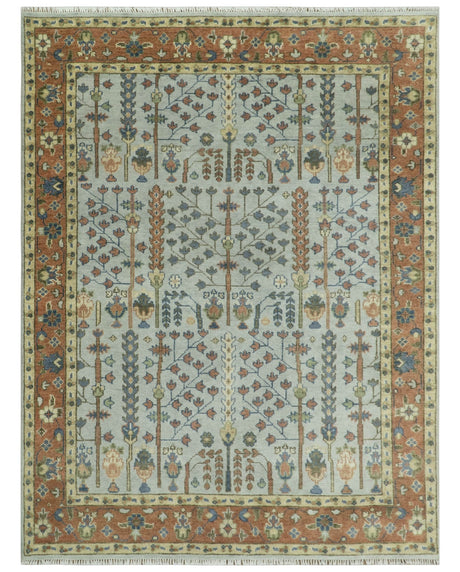 Hand Knotted Rust and Blue Traditional Turkish Tree of Life Multi Size Wool Rug
