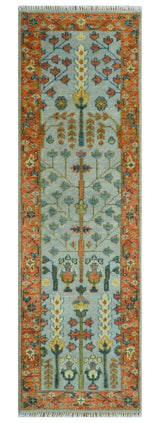Hand Knotted Rust and Blue Traditional Turkish Tree of Life Multi Size Wool Rug