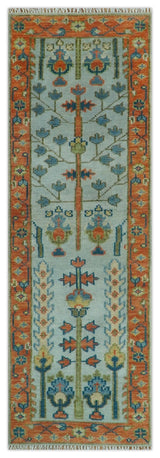 Hand Knotted Rust and Blue Traditional Turkish Tree of Life Multi Size Wool Rug