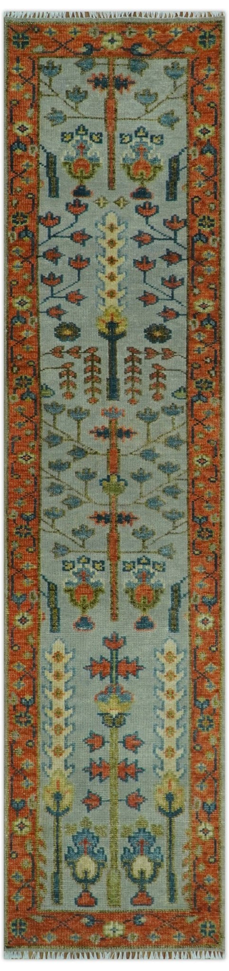 Hand Knotted Rust and Blue Traditional Turkish Tree of Life Multi Size Wool Rug