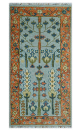 Hand Knotted Rust and Blue Traditional Turkish Tree of Life Multi Size Wool Rug
