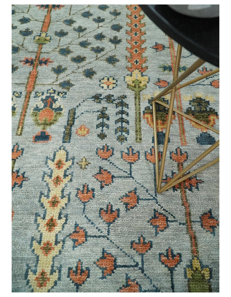 Hand Knotted Rust and Blue Traditional Turkish Tree of Life Multi Size Wool Rug
