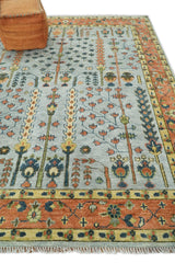 Hand Knotted Rust and Blue Traditional Turkish Tree of Life Multi Size Wool Rug
