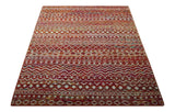 Hand Knotted Rust and Ivory Contemporary Southwestern Tribal Trellis Recycled Silk Rug