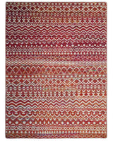 Hand Knotted Rust and Ivory Contemporary Southwestern Tribal Trellis Recycled Silk Rug