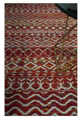 Hand Knotted Rust and Ivory Contemporary Southwestern Tribal Trellis Recycled Silk Rug