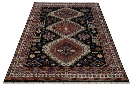Hand Knotted Rust, Ivory and Black Traditional Heriz Wool Area Rug