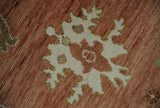 Hand Knotted Rust, Olive and Ivory Traditional Oushak Vintage Style Wool Rug