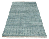 Hand Knotted Silver and Blue Modern Trellis Moroccan Blended Wool Rug