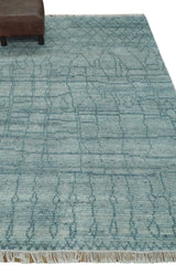 Hand Knotted Silver and Blue Modern Trellis Moroccan Blended Wool Rug
