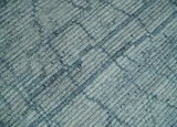 Hand Knotted Silver and Blue Modern Trellis Moroccan Blended Wool Rug