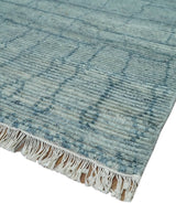 Hand Knotted Silver and Blue Modern Trellis Moroccan Blended Wool Rug
