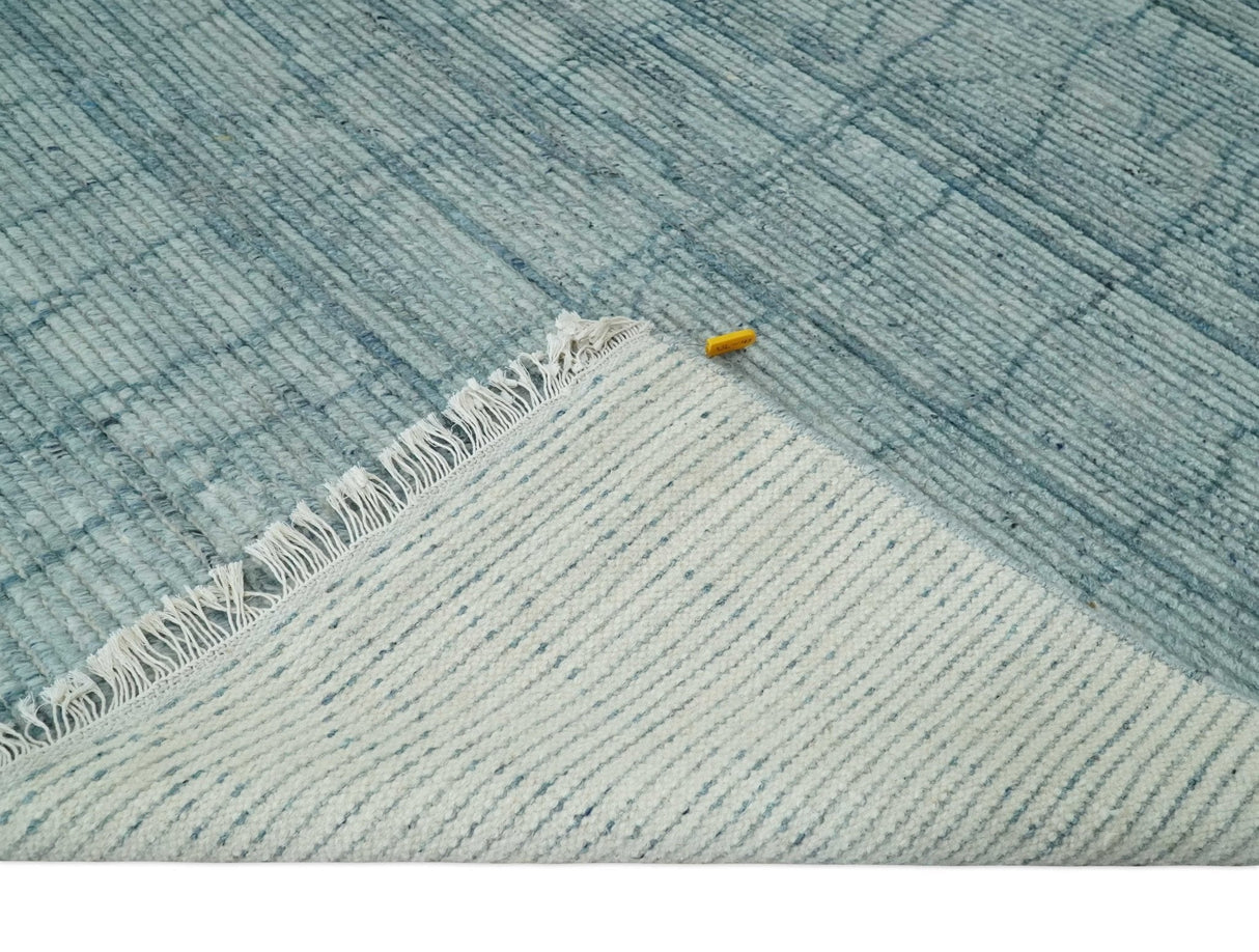 Hand Knotted Silver and Blue Modern Trellis Moroccan Blended Wool Rug