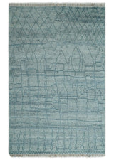 Hand Knotted Silver and Blue Modern Trellis Moroccan Blended Wool Rug