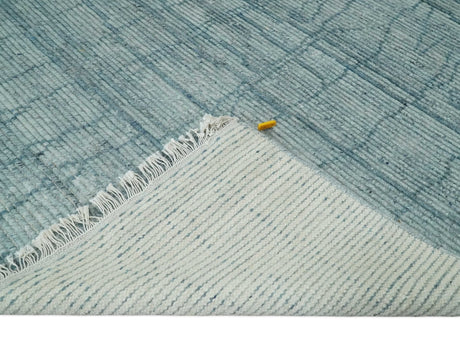 Hand Knotted Silver and Blue Modern Trellis Moroccan Rug Made with Blended Wool Multi Size Rug