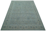 Hand Knotted Silver And Blue Traditional Distressed 10x14 Wool Area Rug