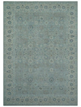 Hand Knotted Silver And Blue Traditional Distressed 10x14 Wool Area Rug
