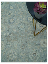 Hand Knotted Silver And Blue Traditional Distressed 10x14 Wool Area Rug