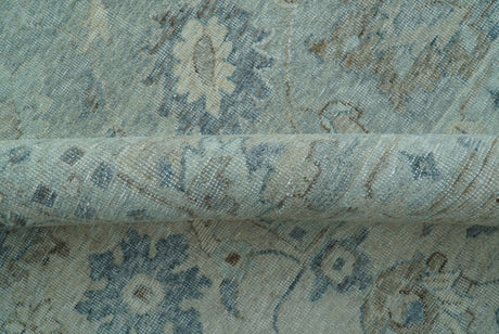 Hand Knotted Silver And Blue Traditional Distressed 10x14 Wool Area Rug
