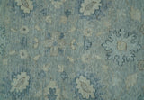 Hand Knotted Silver And Blue Traditional Distressed 10x14 Wool Area Rug