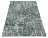 Hand Knotted Silver and Gray 5x8 Modern Abstract Contemporary Recycled Silk Area Rug