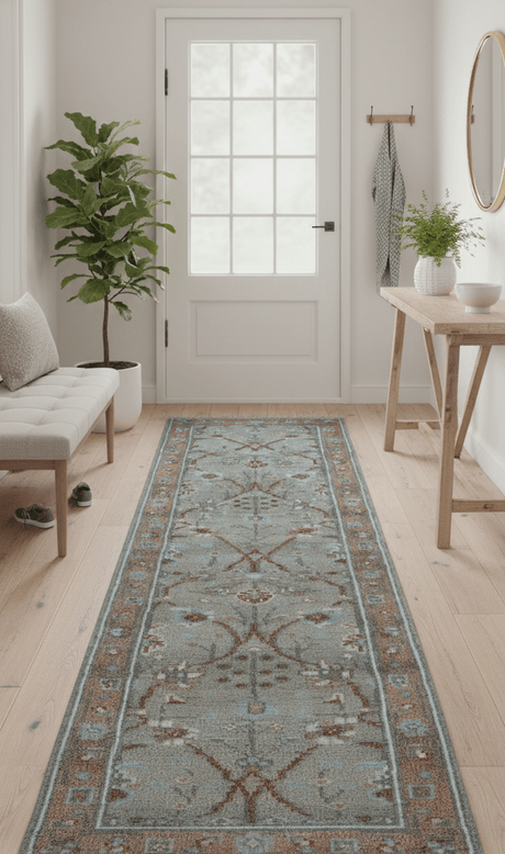 Hand knotted Silver And Rust Traditional Turkish Design 2.6x10 Wool Area Rug