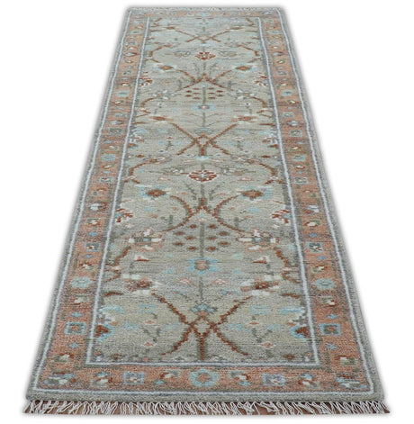 Hand knotted Silver And Rust Traditional Turkish Design 2.6x10 Wool Area Rug
