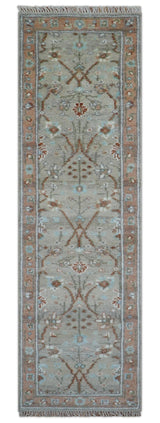 Hand knotted Silver And Rust Traditional Turkish Design 2.6x10 Wool Area Rug
