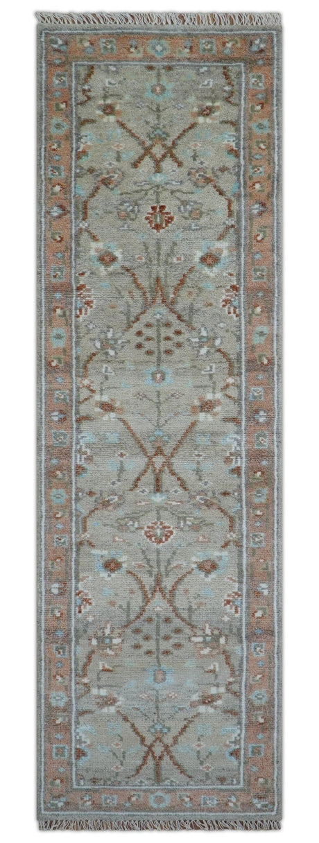 Hand knotted Silver And Rust Traditional Turkish Design 2.6x10 Wool Area Rug