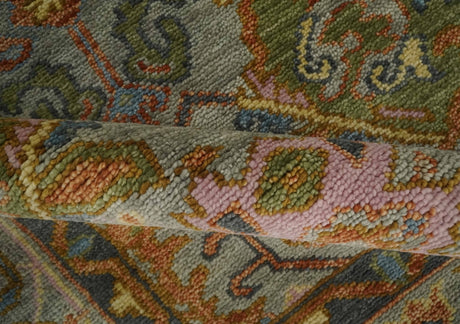 Hand knotted Silver, Rust and Gray Traditional Oushak Custom Made wool Rug