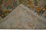 Hand knotted Silver, Rust and Pink Traditional Antique Moss green Oushak Area Rug