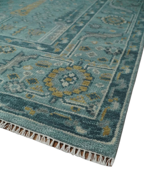 Hand Knotted Teal and Beige Multi Size Traditional Turkish Tree of Life Wool Rug