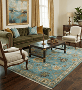 Hand Knotted Teal and Gold Traditional Oushak Multi Size Wool Area Rug