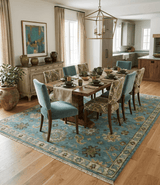 Hand Knotted Teal and Gold Traditional Oushak Multi Size Wool Area Rug