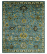 Hand Knotted Teal and Gold Traditional Oushak Multi Size Wool Area Rug