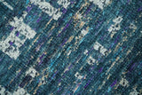 Hand Knotted Teal and Ivory Modern Abstract Contemporary Recycled Silk Area Rug