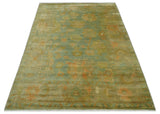 Hand Knotted Teal, Beige and Rust Vintage Style Traditional Wool Area Rug