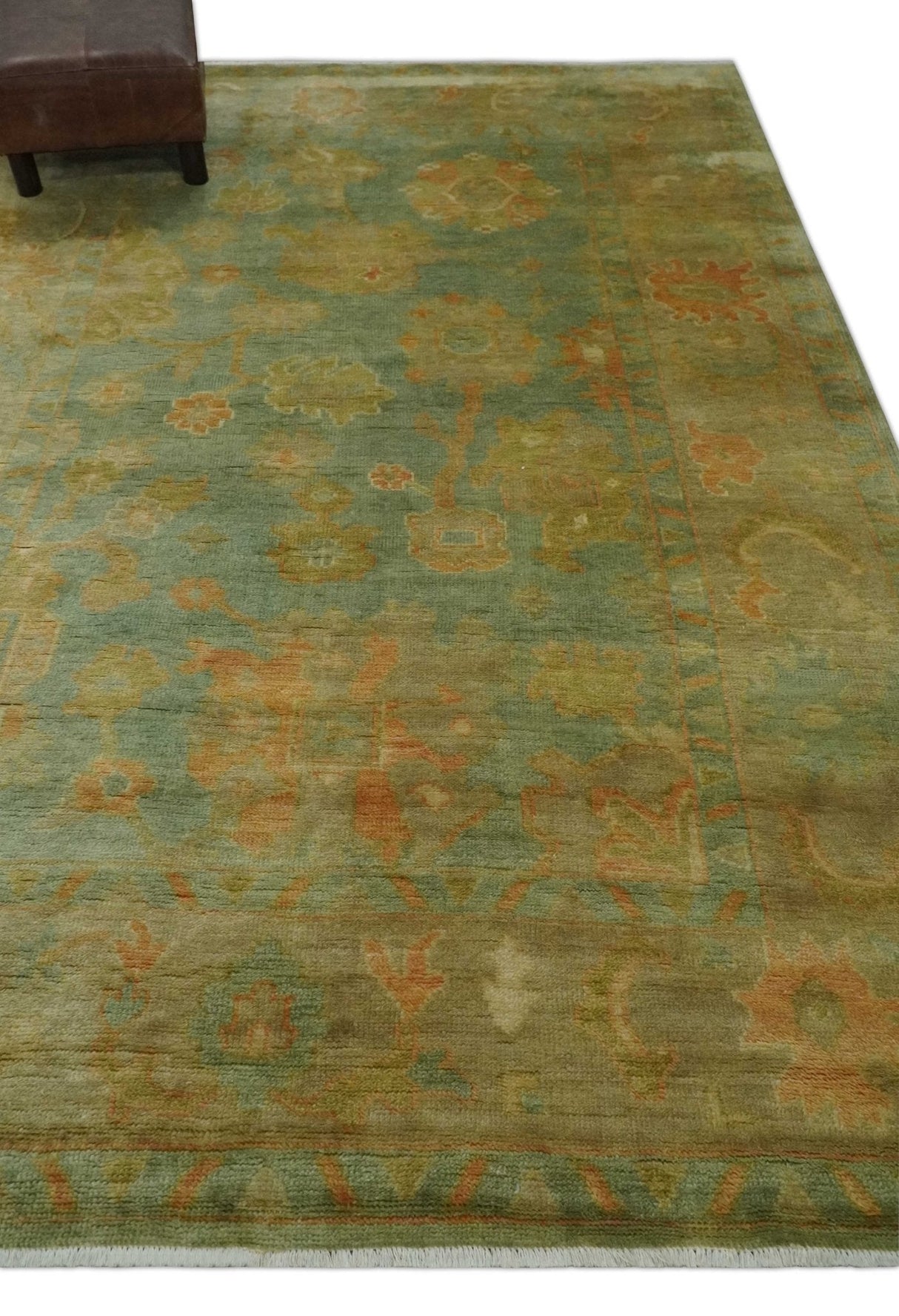 Hand Knotted Teal, Beige and Rust Vintage Style Traditional Wool Area Rug