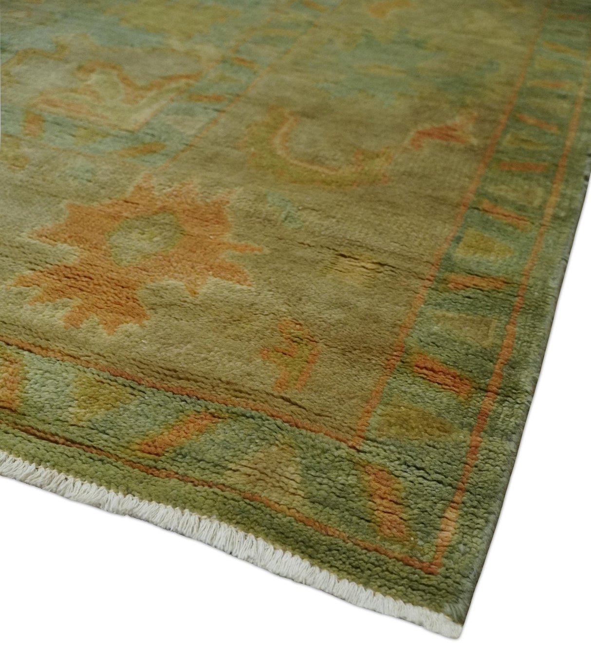 Hand Knotted Teal, Beige and Rust Vintage Style Traditional Wool Area Rug