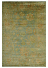 Hand Knotted Teal, Beige and Rust Vintage Style Traditional Wool Area Rug